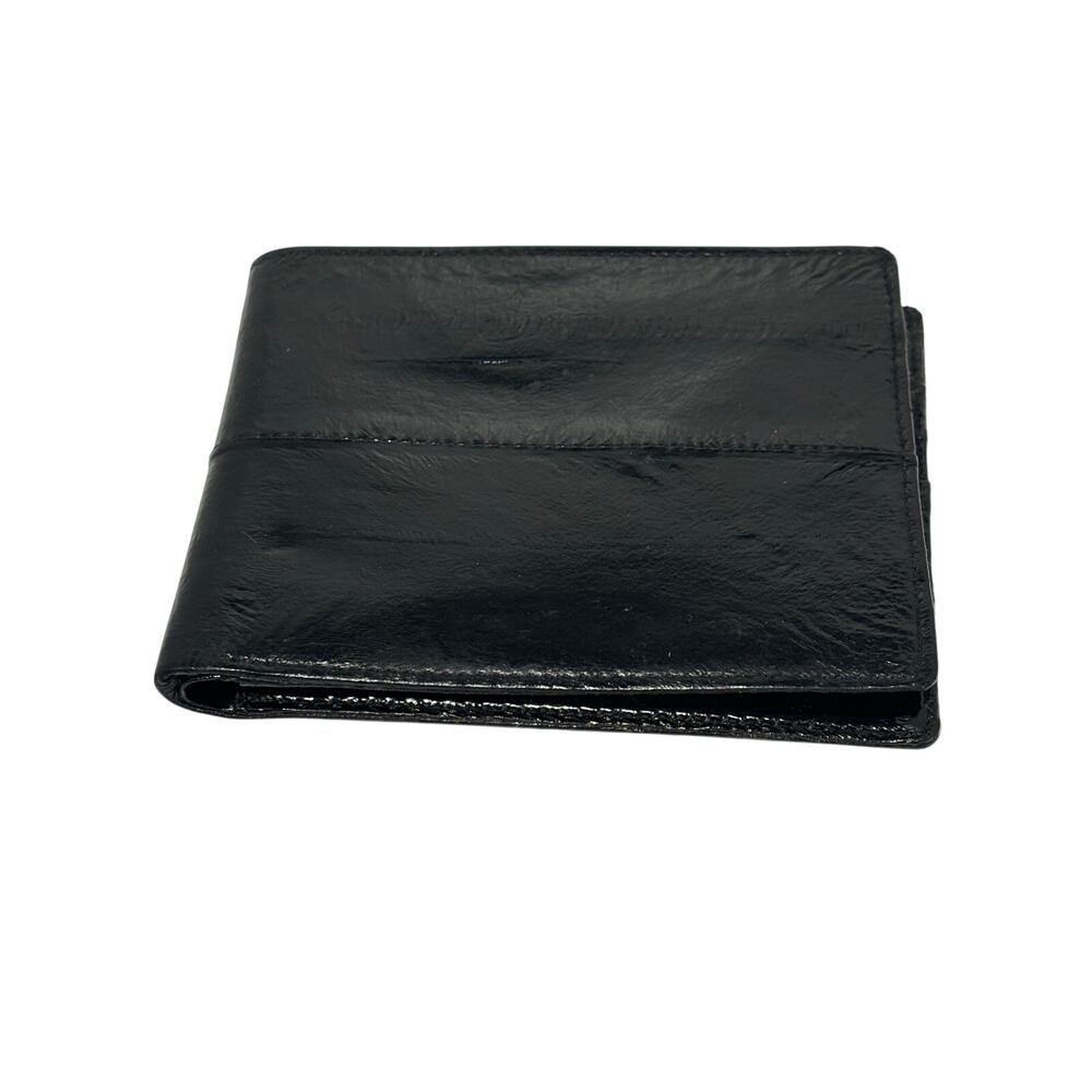 Vintage Genuine Eel Skin Bifold Wallet Slim Minimalist Black